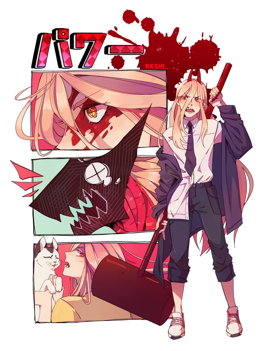 power, meowy, and blood devil (chainsaw man) drawn by rkshi
