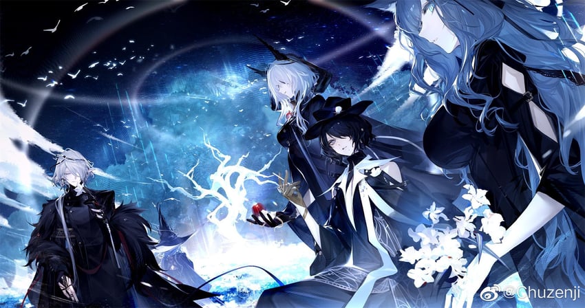 duq'arael, ermengarde, koshelna, amaia, and golding (arknights) drawn by chuzenji