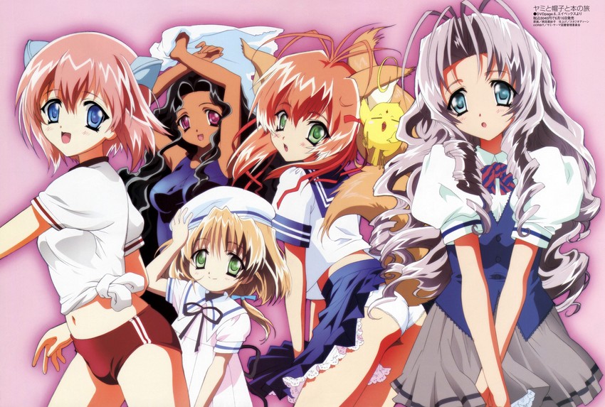 ken-chan, miruka, mariel, meirin, layla, and 1 more (megami magazine and 1 more) drawn by nishida_asako