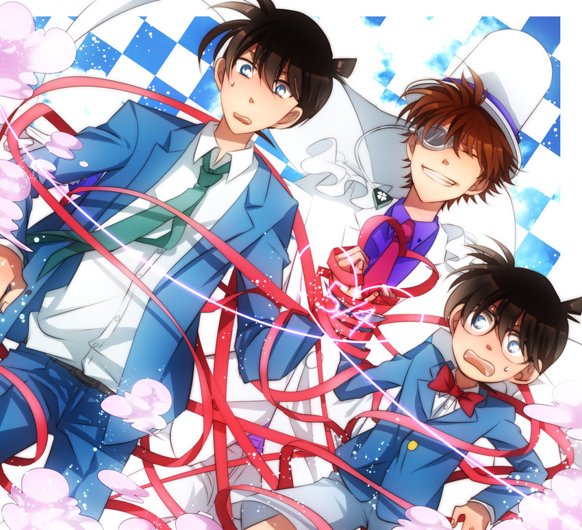edogawa conan, kudou shin'ichi, and kaitou kid (meitantei conan and 1 more) drawn by kamu_(camui)