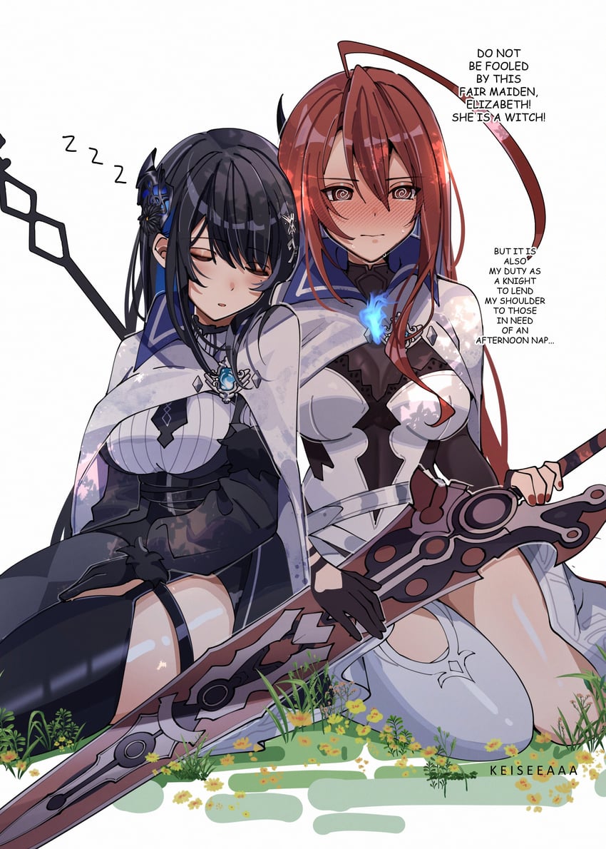 nerissa ravencroft and elizabeth rose bloodflame (hololive and 2 more) drawn by keisea