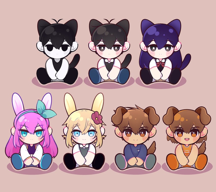 sunny, basil, omori, aubrey, kel, and 2 more (omori) drawn by morivivi3