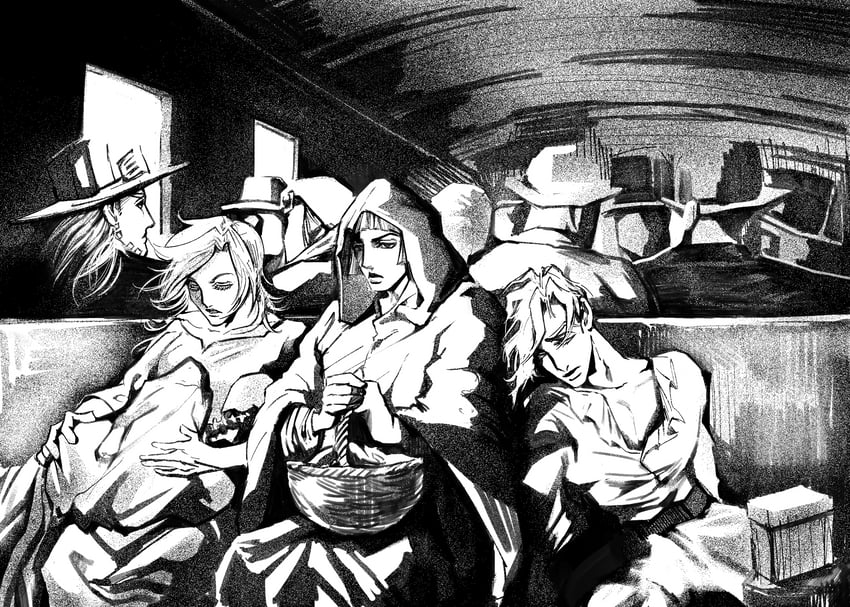 johnny joestar, gyro zeppeli, diego brando, hot pants, and lucy steel (jojo no kimyou na bouken and 1 more) drawn by kimeohandream