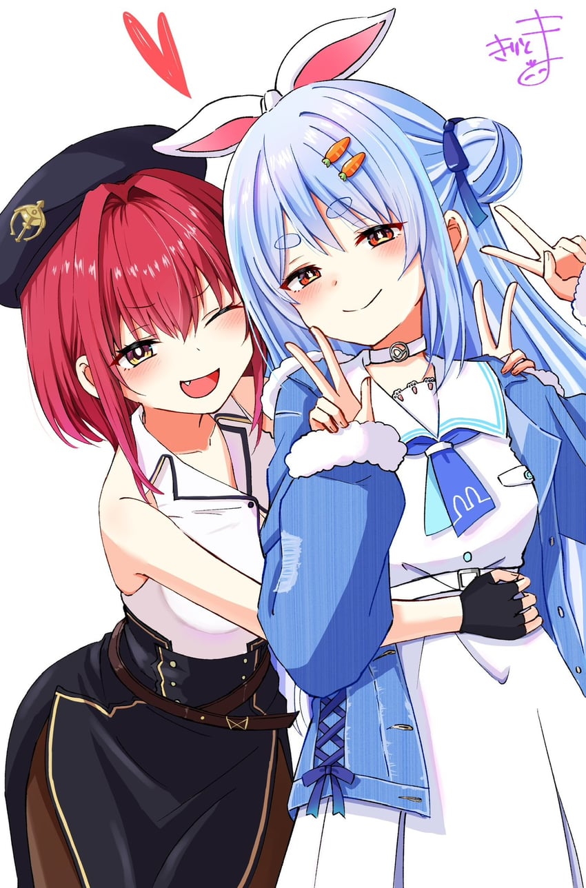 houshou marine and usada pekora (hololive) drawn by kiritoma
