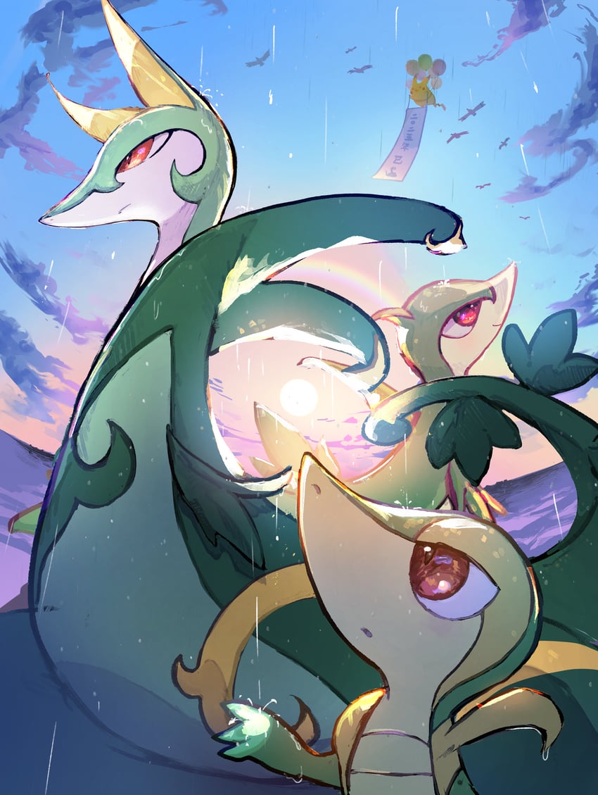pikachu, snivy, wingull, serperior, servine, and 1 more (pokemon) drawn by pikatiu