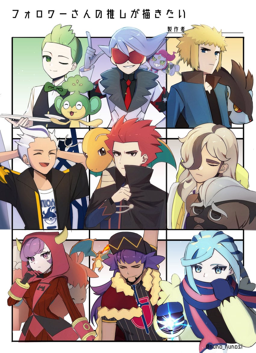 leon, charizard, grusha, arven, dragonite, and 11 more (pokemon and 7 more) drawn by trisia_3