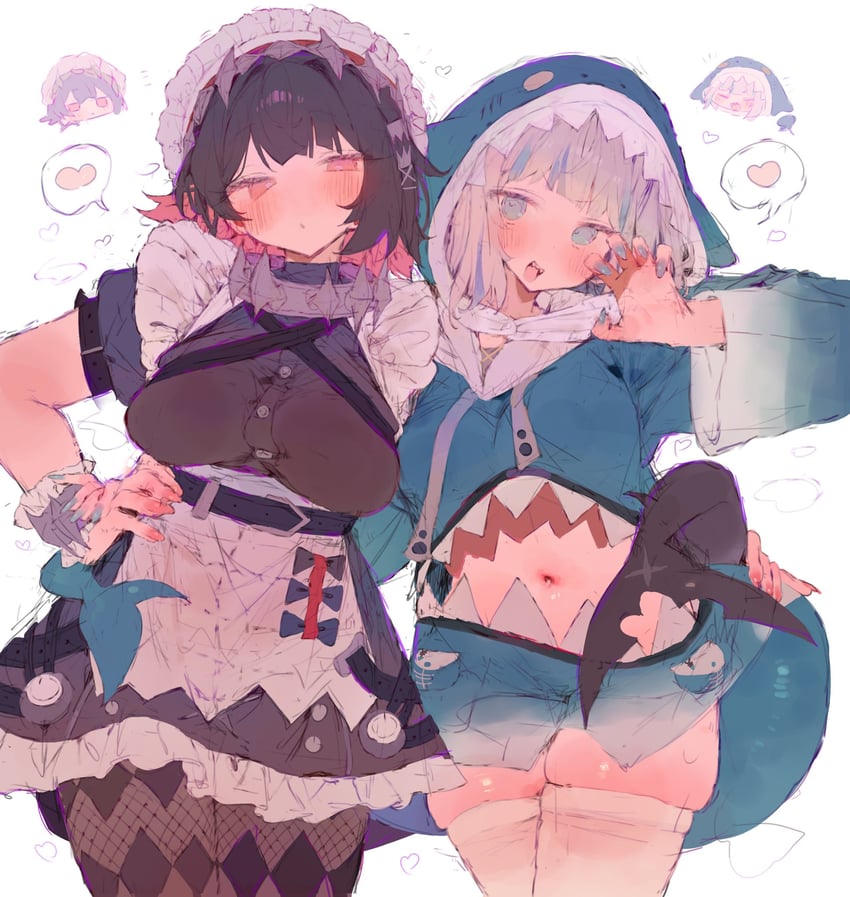 gawr gura and ellen joe (hololive and 2 more) drawn by bunchi