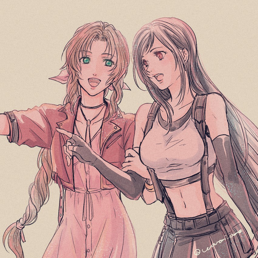 tifa lockhart and aerith gainsborough (final fantasy and 2 more) drawn by warori_anne