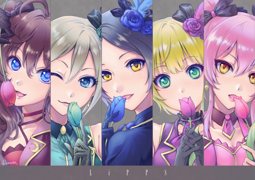 jougasaki mika, ichinose shiki, hayami kanade, miyamoto frederica, and shiomi syuko (idolmaster and 1 more) drawn by kazura_enji