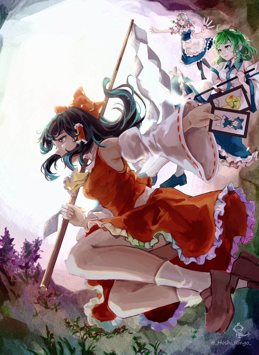 hakurei reimu, izayoi sakuya, kochiya sanae, and cirno (touhou and 1 more) drawn by hoshiringo0902
