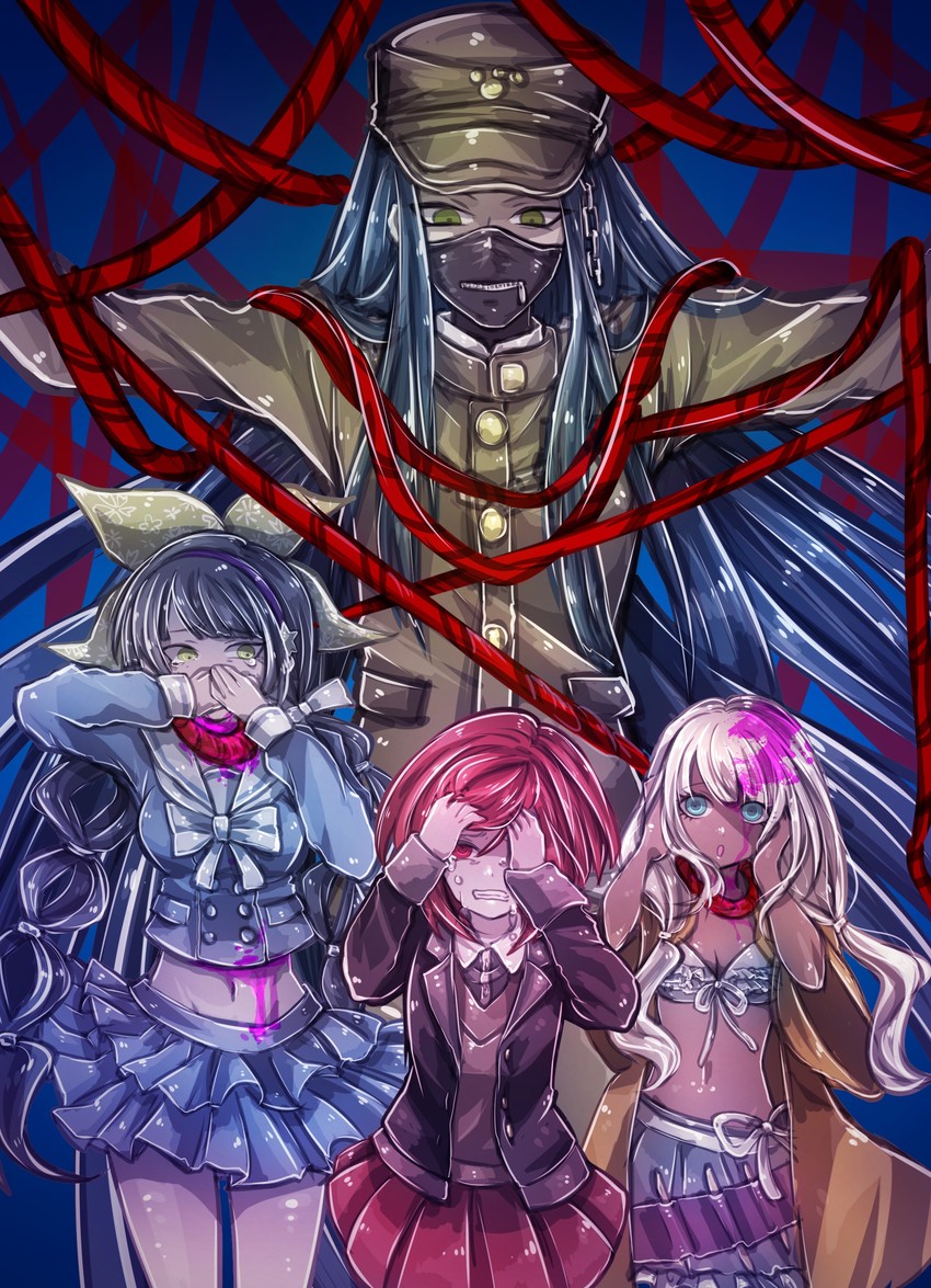 yumeno himiko, yonaga angie, chabashira tenko, and shinguji korekiyo (danganronpa and 1 more) drawn by riyuta
