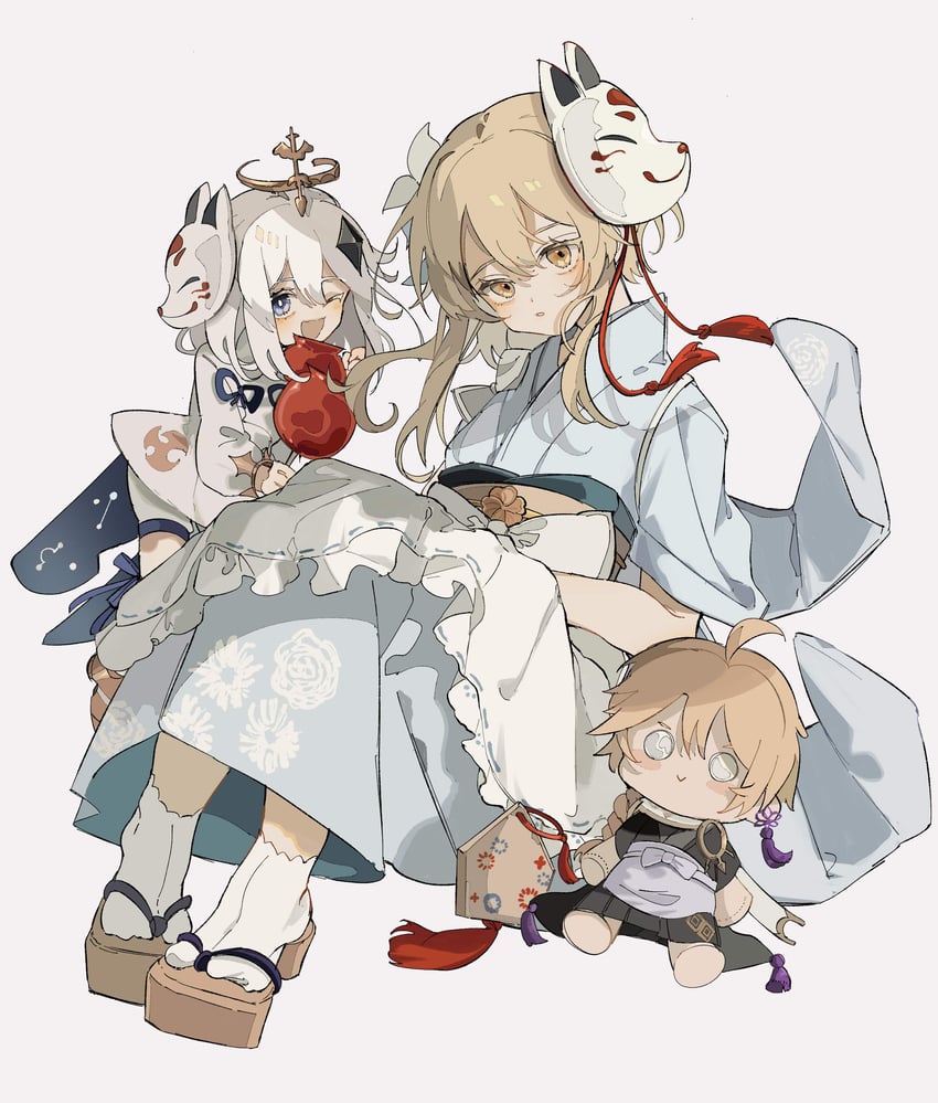 lumine, aether, and paimon (genshin impact) drawn by note_nii