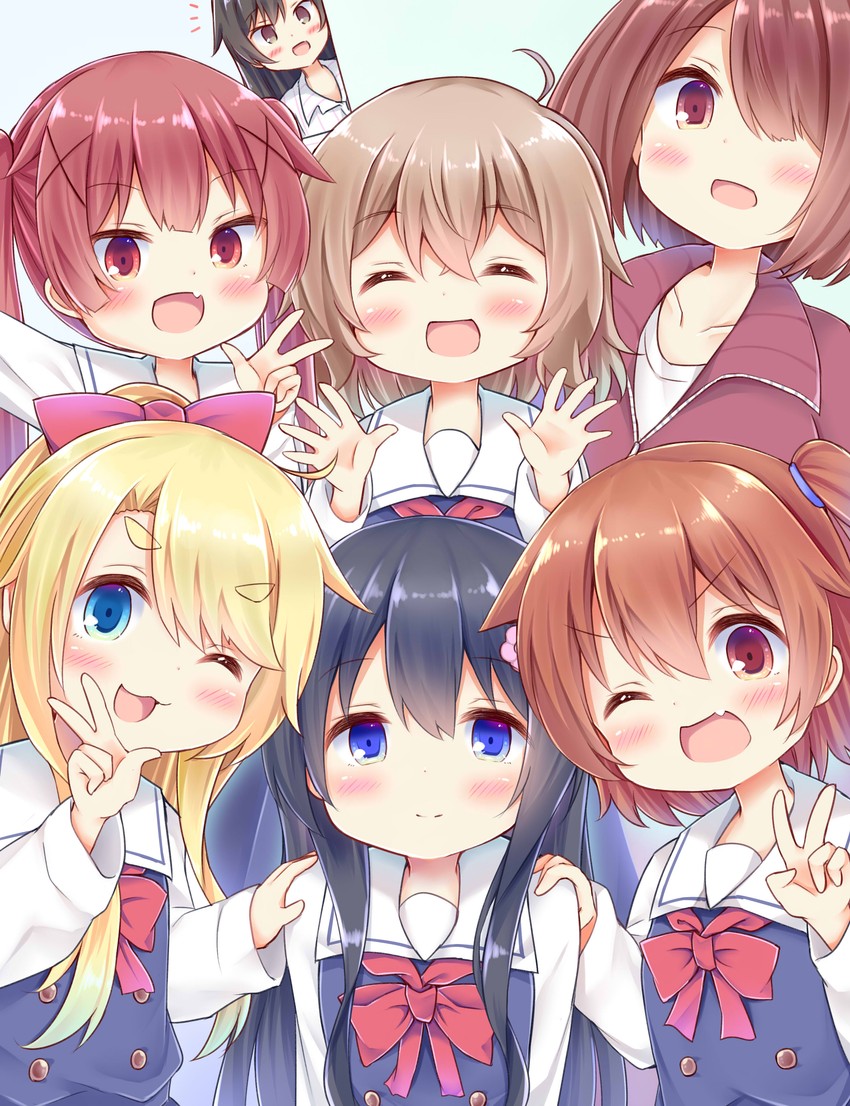 himesaka noa, shirosaki hana, hoshino miyako, hoshino hinata, tanemura koyori, and 2 more (watashi ni tenshi ga maiorita!) drawn by esureki