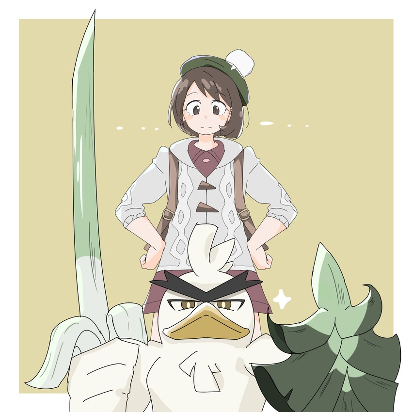 gloria and sirfetch'd (pokemon and 1 more) drawn by can_(pixiv33249519)