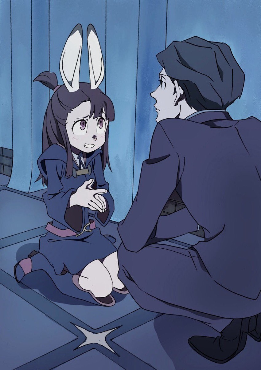 kagari atsuko and andrew hanbridge (little witch academia) drawn by arai_hiroki