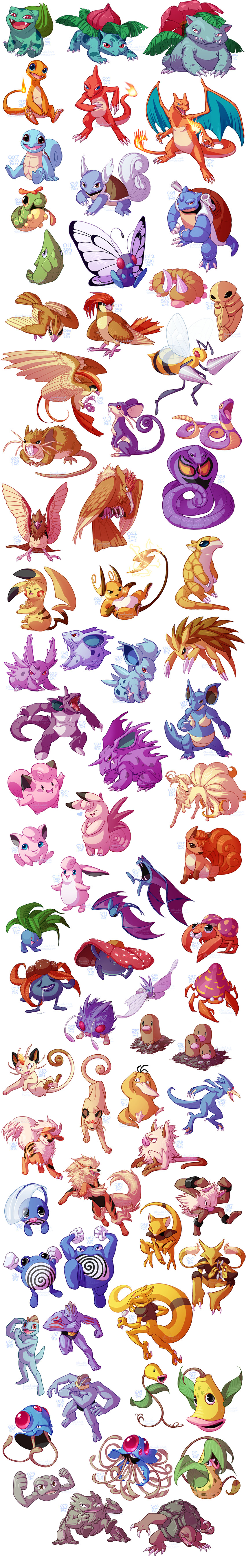 pikachu, charizard, bulbasaur, jigglypuff, squirtle, and 70 more (pokemon) drawn by clouded-3d