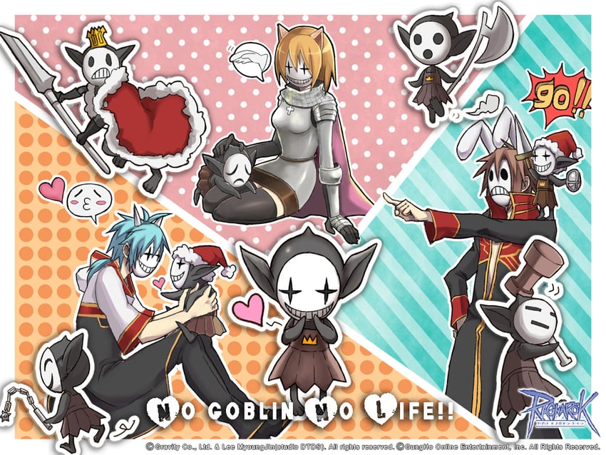 priest, knight, monk, goblin, and goblin leader (ragnarok online) drawn by myuca