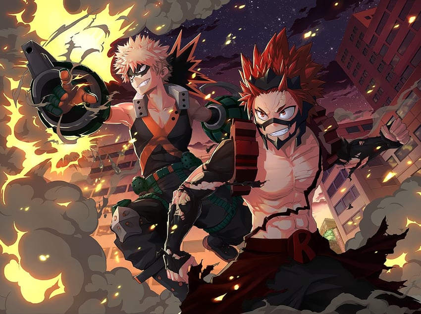 bakugou katsuki and kirishima eijiro (boku no hero academia) drawn by insecureillu