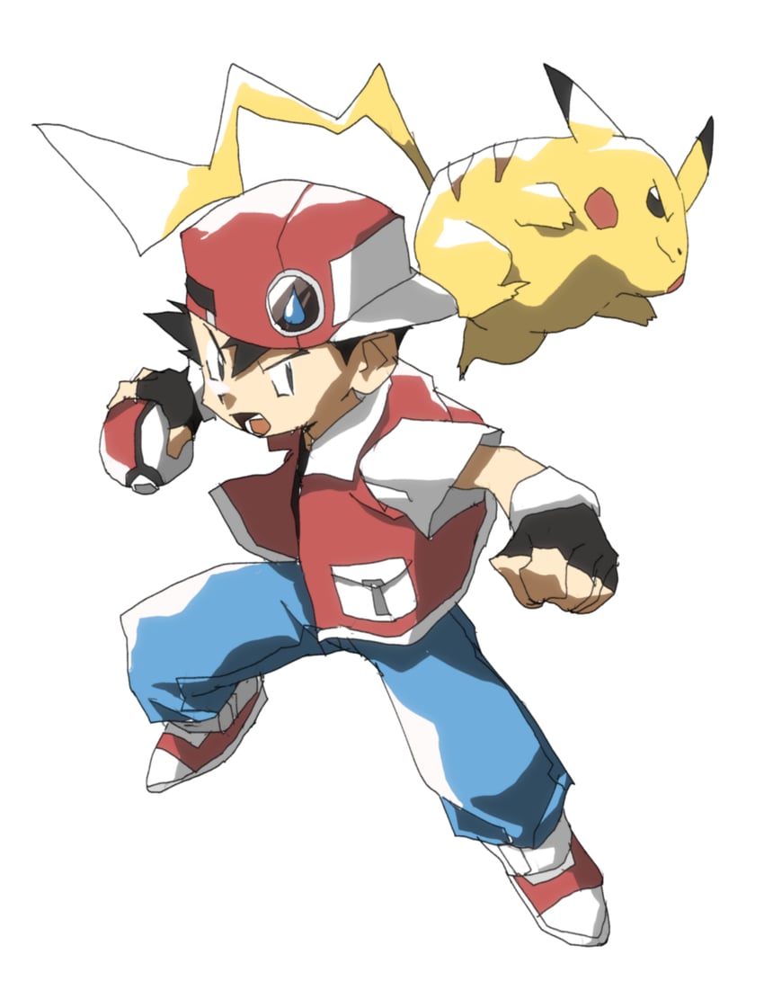 pikachu and red (pokemon and 1 more) drawn by shino_(2919)