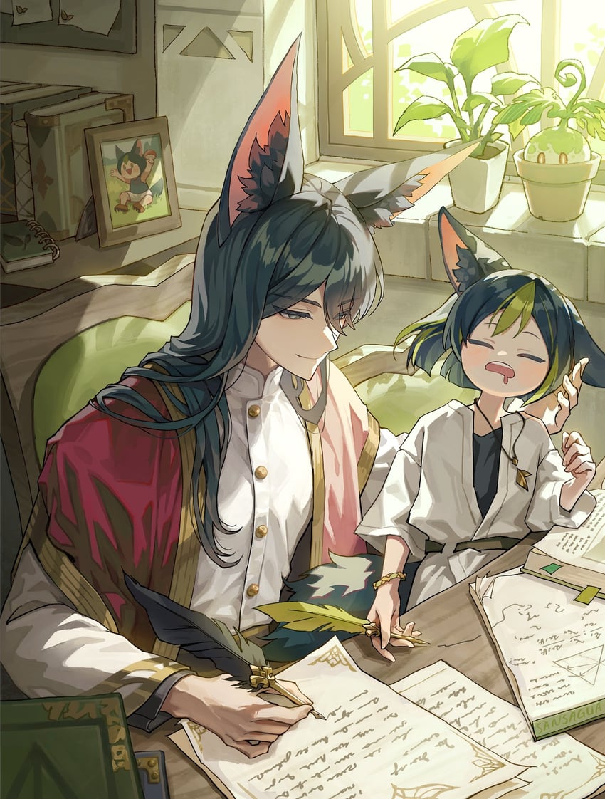 tighnari and tighnari's father (genshin impact) drawn by sansaguaart