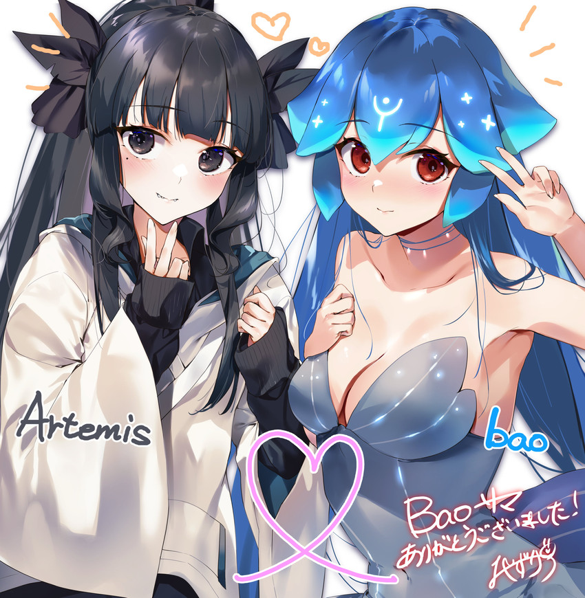 bao and artemis of the blue (indie virtual youtuber and 1 more) drawn by kasumi_komo