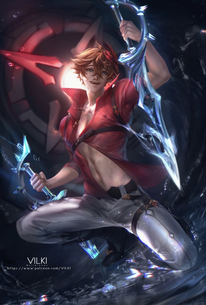 tartaglia (genshin impact) drawn by vilkichan