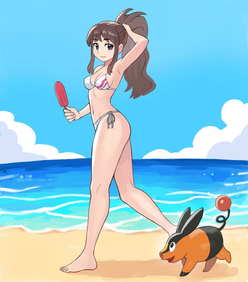 hilda and tepig (pokemon and 1 more) drawn by watcher_hollow