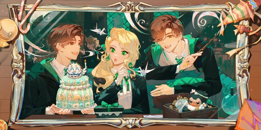 cassandra vole, fischer frey, and colby frey (wizarding world and 2 more) drawn by humi_humi