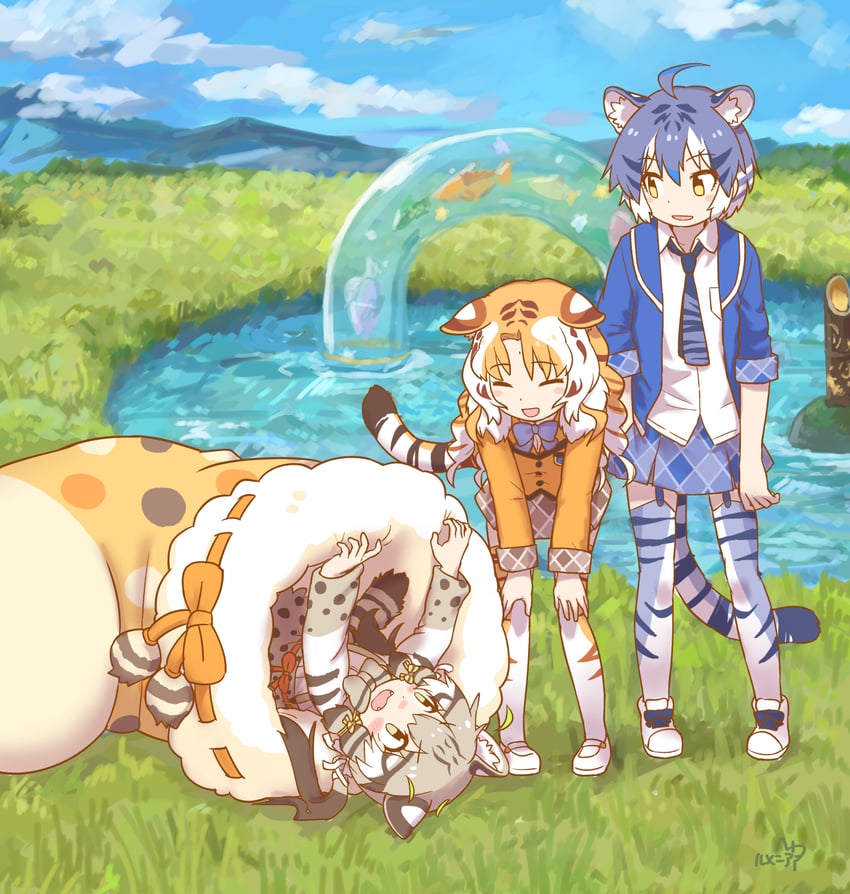 geoffroy's cat, maltese tiger, and golden tabby tiger (kemono friends) drawn by rumenia_(ao2is)