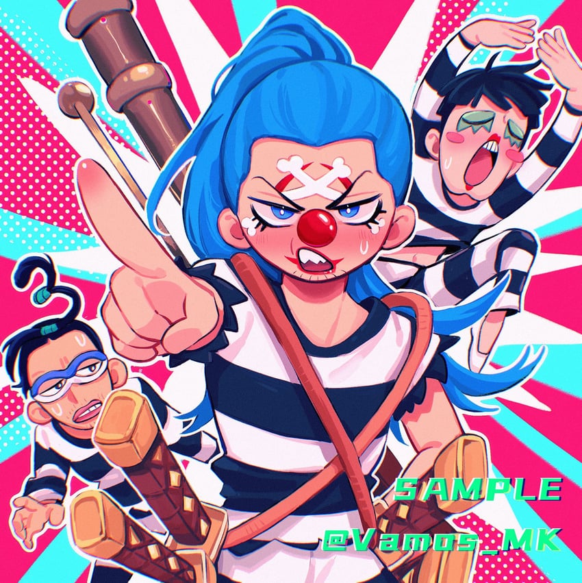 buggy the clown, galdino, and bon clay (one piece) drawn by vamos_mk