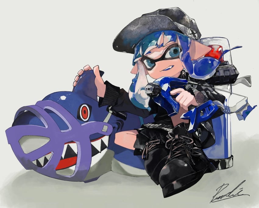 inkling player character and inkling girl (splatoon and 1 more) drawn by mhxbump