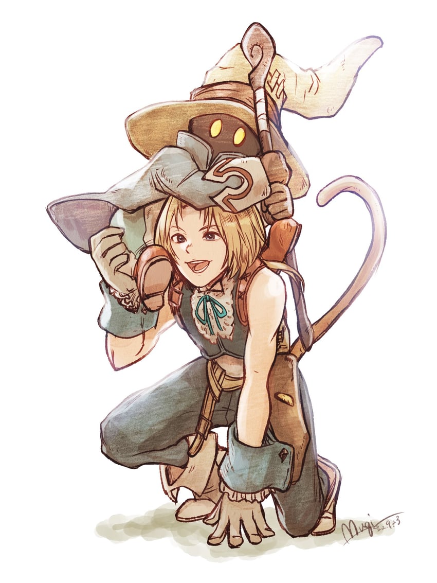 zidane tribal, black mage, and vivi ornitier (final fantasy and 1 more) drawn by komugiko_no_mori
