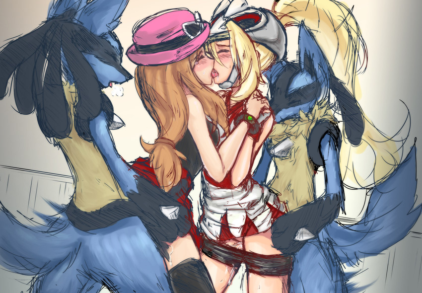 serena, lucario, and korrina (pokemon and 2 more) drawn by ricegnat Danboor...