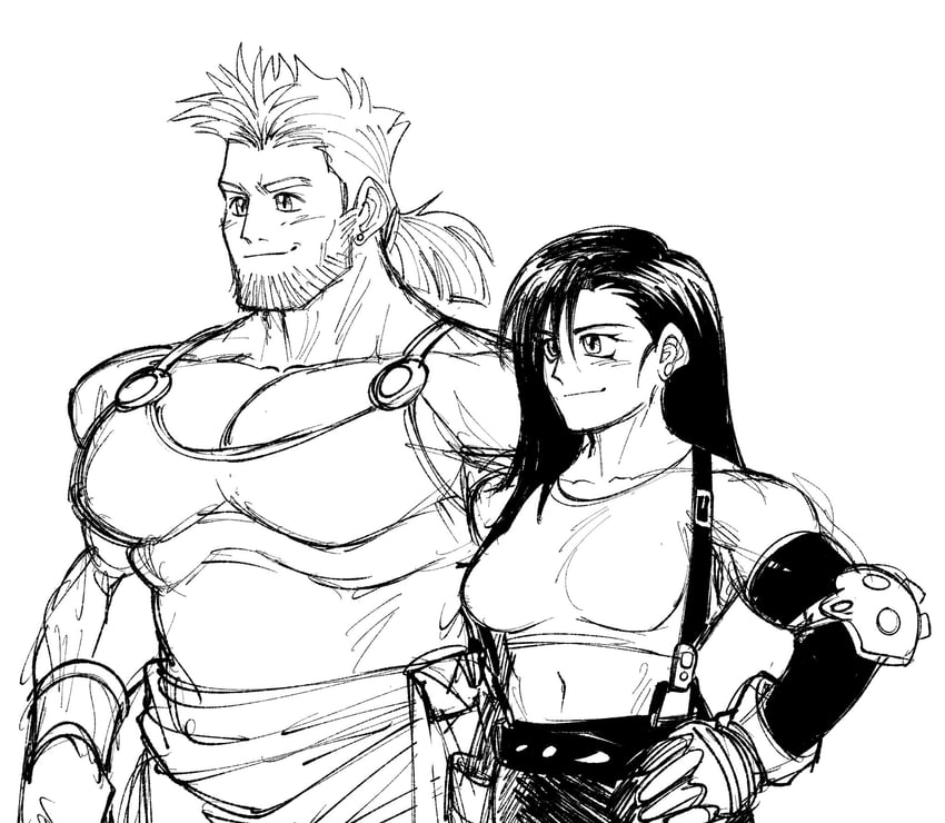 tifa lockhart and sabin rene figaro (final fantasy and 2 more) drawn by capsule_(capsulecomputrz)