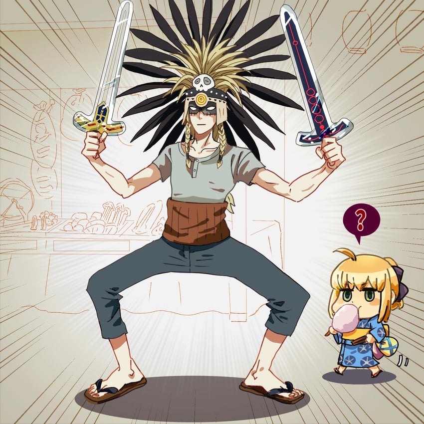 artoria pendragon, tezcatlipoca, and kishida mel (fate and 1 more) drawn by l1vwv1l