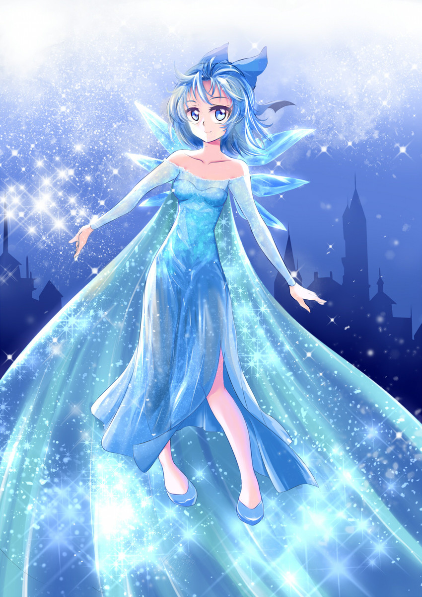 cirno and elsa (touhou and 1 more) drawn by caibao_return