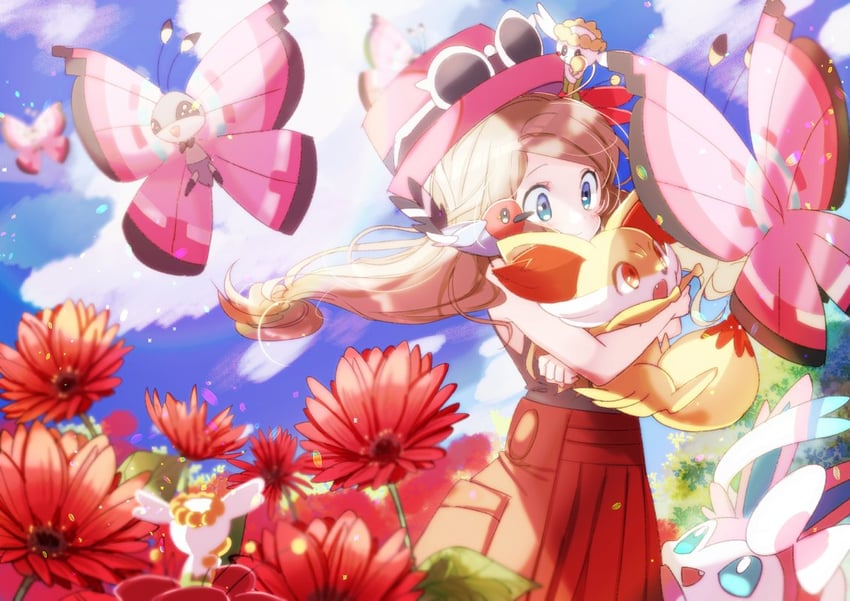 serena, sylveon, fennekin, vivillon, and flabebe (pokemon and 1 more) drawn by marutoko45