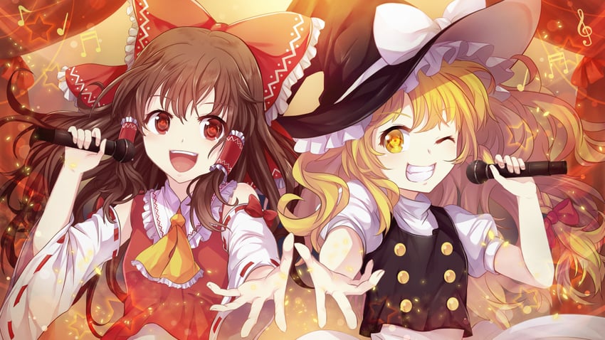 hakurei reimu and kirisame marisa (touhou) drawn by naru_(kts5584)