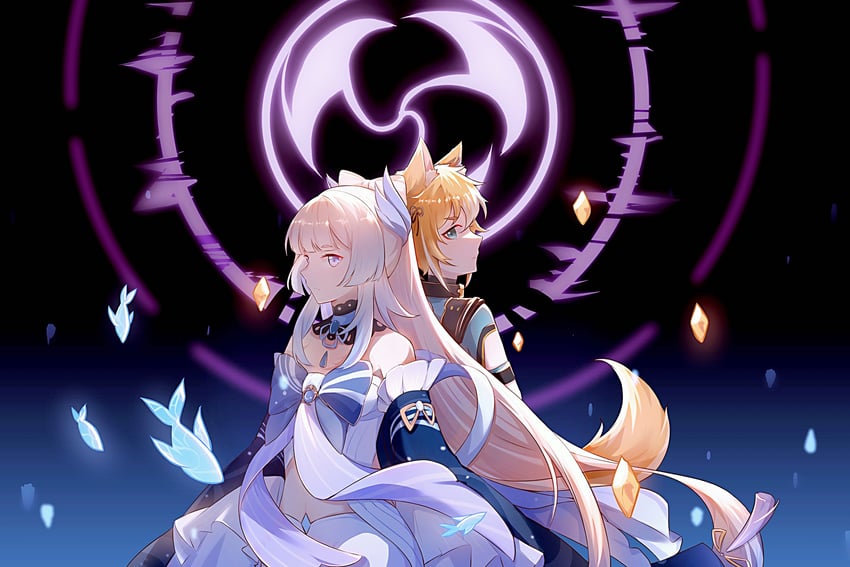 sangonomiya kokomi and gorou (genshin impact) drawn by catmelon_(user_melon010203)