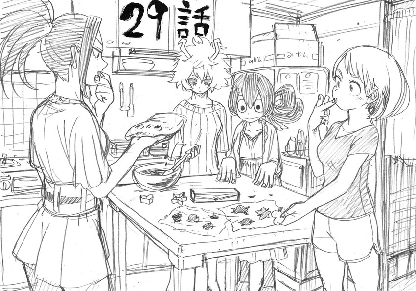 uraraka ochaco, asui tsuyu, yaoyorozu momo, and ashido mina (boku no hero academia) drawn by horikoshi_kouhei