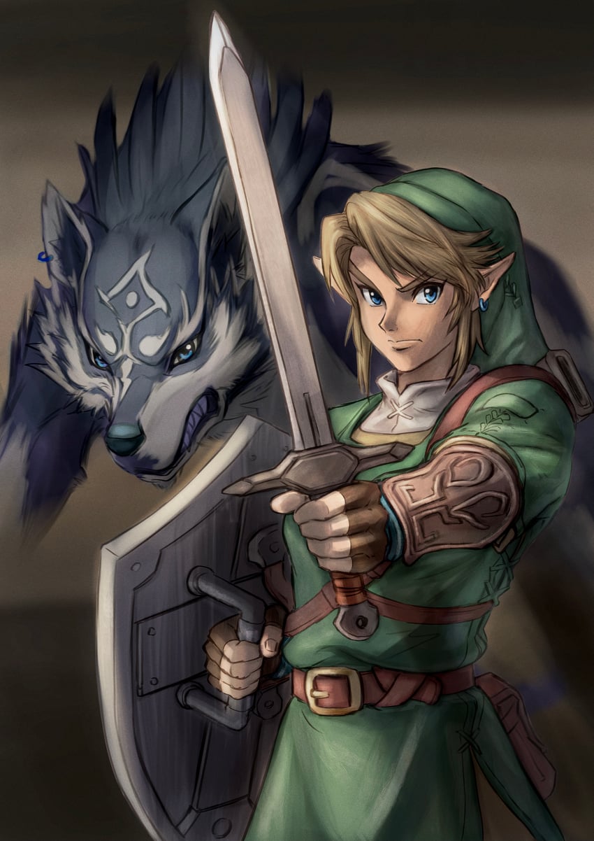 link and wolf link (the legend of zelda and 1 more) drawn by takapon-o-ji