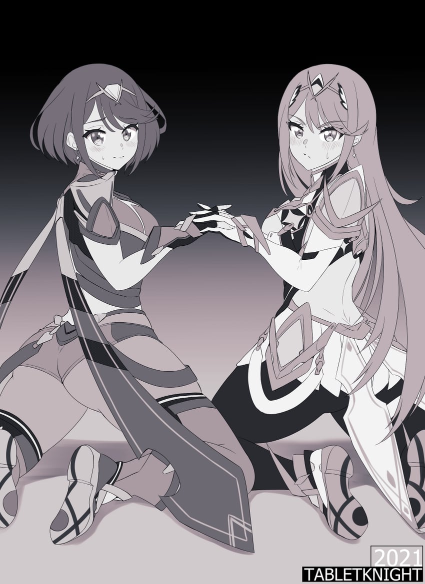 pyra and mythra (xenoblade chronicles and 2 more) drawn by tabletknight