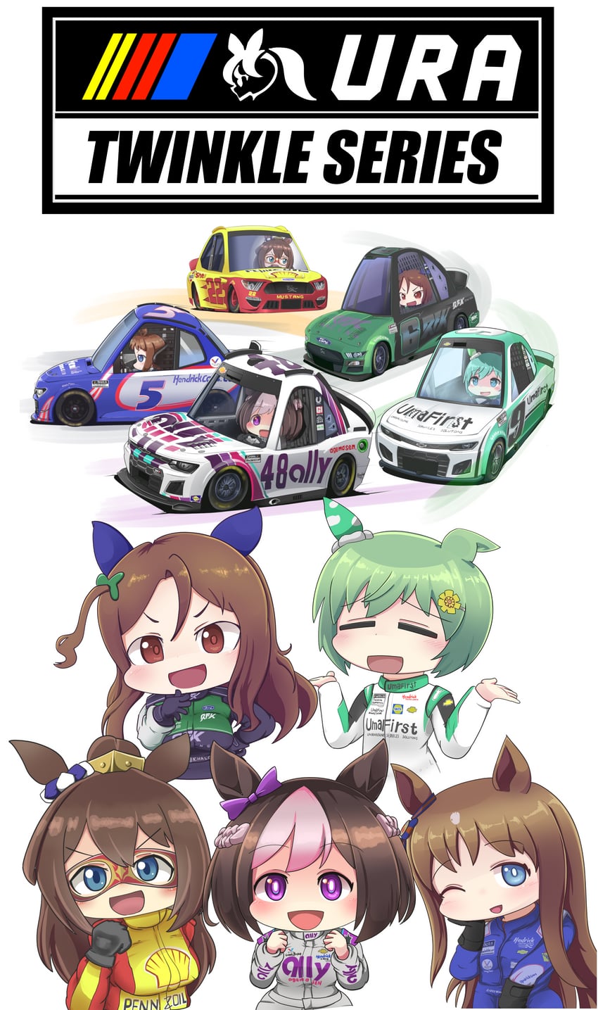 special week, king halo, seiun sky, grass wonder, el condor pasa, and 5 more (umamusume and 2 more) drawn by sakusan_(ss-awesome)