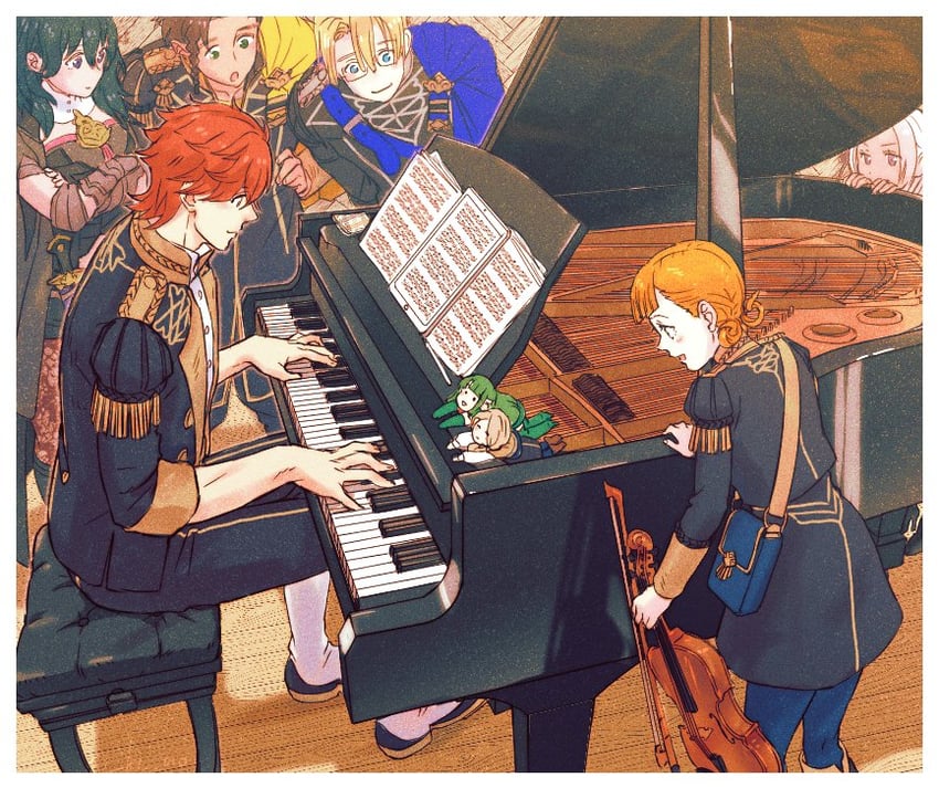 female byleth, edelgard von hresvelg, dimitri alexandre blaiddyd, claude von riegan, sylvain jose gautier, and 3 more (fire emblem and 1 more) drawn by kino_(twitter3500356154)