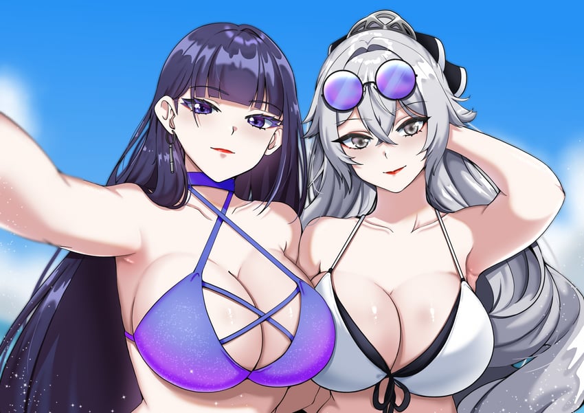 raiden mei and bronya zaychik (honkai and 1 more) drawn by lion_space