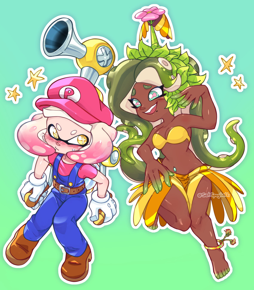 mario, marina, pearl, f.l.u.d.d., and pianta (splatoon and 3 more) drawn by setispaghetti