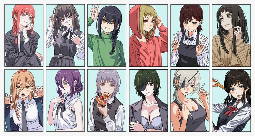 makima, power, reze, higashiyama kobeni, yoru, and 7 more (chainsaw man) drawn by shiren_(ourboy83)