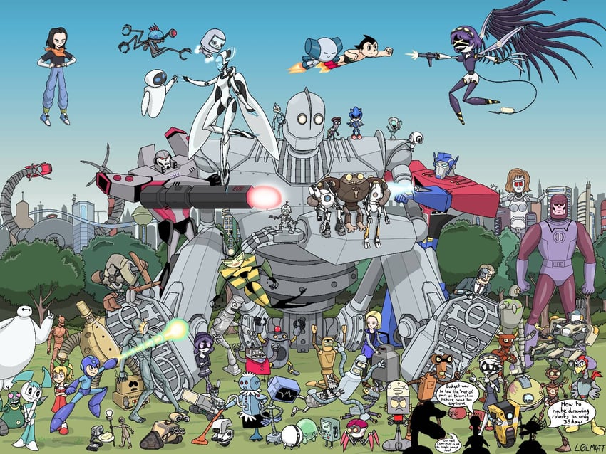 android 18, mega man, optimus prime, megatron, metal sonic, and 63 more (dragon ball and 52 more) drawn by l0lm4tt