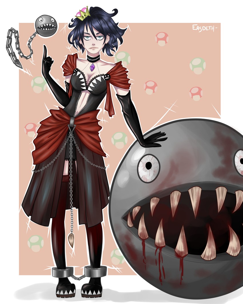 chain chomp and princess chain chomp (mario and 1 more) drawn by aakhem