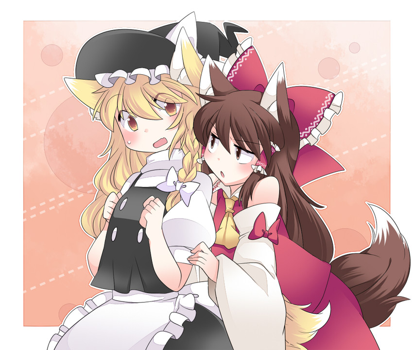 hakurei reimu and kirisame marisa (touhou) drawn by hammer_(sunset_beach)